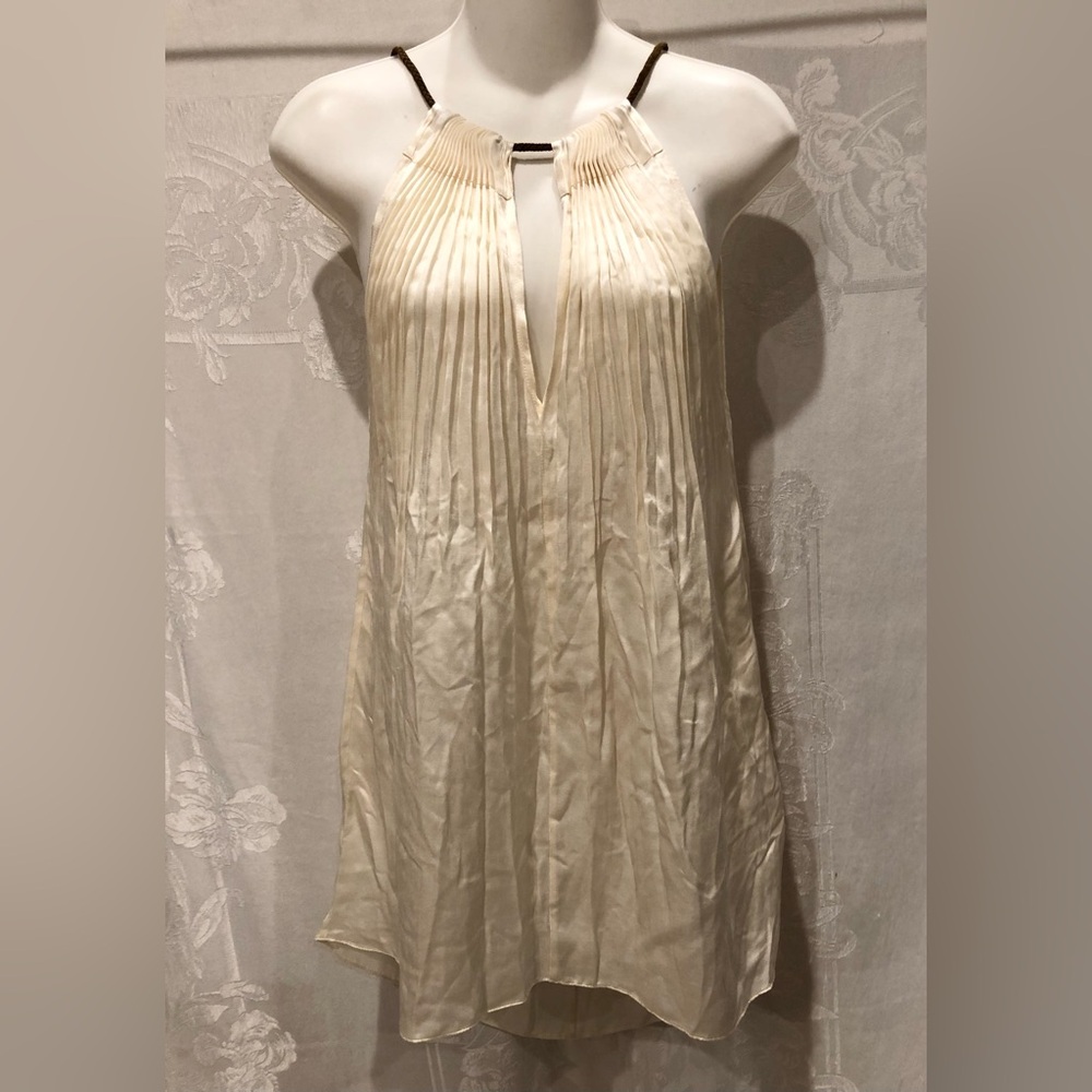 New RALPH LAUREN Ivory Pleated Faux Suede Strap Tunic Top 8 $298